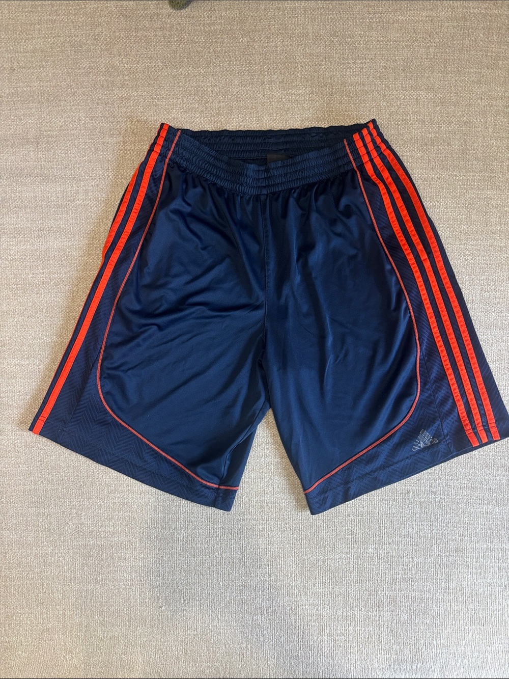 adidas Men’s Navy Athletic Shorts with Bright Red Stripes